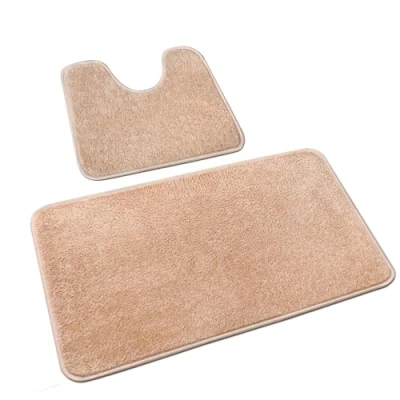 Afbeelding van Rururug Set van 2 afwasbare antislip bad en toiletmatten microvezel, beige, 50 x 80 cm + 40
