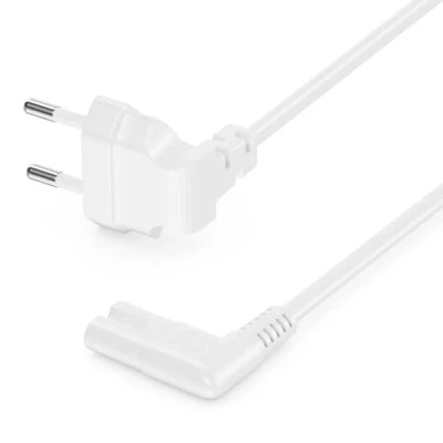 Afbeelding van deleyCON 5 m netsnoer met eurostekker platte hoek Euro stekker 90 naar C7 connector stroomkabel voor kleine apparaten wit