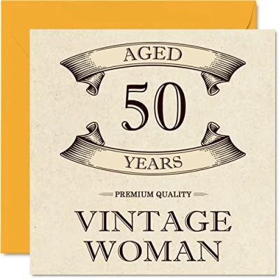Afbeelding van Vintage verjaardagskaarten voor vrouwen, 50 jaar, grappige verjaardagskaart moeder, zus, vrouw, vriendin, oma, tante, 145 mm x mm, wenskaart 50e kaart