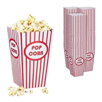 Afbeelding van Relaxdays popcorn bakjes set van 72 zakjes gestreept bekers karton