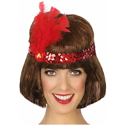 Afbeelding van Atosa Charleston Flapper Hoofdband met veer en glitters rood Dames jaren 20/Twenties thema/Charleston