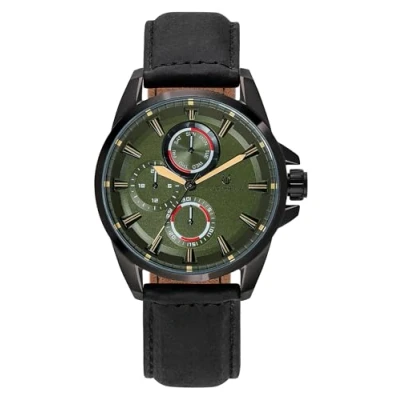 Afbeelding van ORPHELIA Eddington Herenhorloge met lederen wijzerplaat, Zwart/Groen, Riem