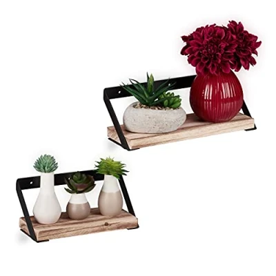 Afbeelding van Relaxdays 2x wandplank industrieel wandrek fotoplank 2 groottes hout metaal