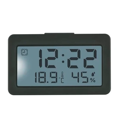 Afbeelding van TFA Dostmann 60.2045.10 Digitale mini wekker met alarmfunctie, thermometer en hygrometer, ideaal als reisklok, kwartsklok, tafelklok, klein compact, grijs