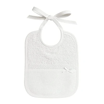 Afbeelding van Filet Slabbetje van witte badstof, volledig met de hand gemaakt, zak Aida stof om op te borduren, ideaal voor baby&#039;s en peuters, 100% Made in Italy, kleur wit, afmetingen 18 x 21 cm