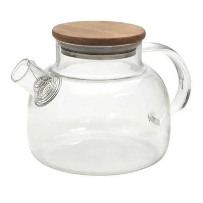 Afbeelding van HOME DECO FACTORY, KA0095 theepot 90 cl met deksel, elegant design voor thee, koffie en infusies, ideaal aperitieven gezellige momenten, bruin, transparant, borosilicaat, acacia + glas