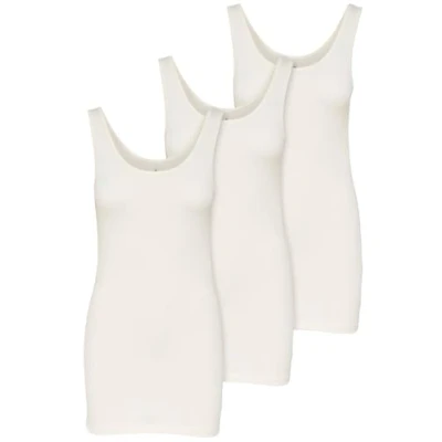 Afbeelding van ONLY 3 pack dames bovenstuk Basic Tank Tops wit, zwart, grijs, blauw, crème vrouwen shirt lang zomer Shirts Top 15201465, wit (cloud dancer), S