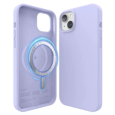 Afbeelding van elago Magnetische siliconen hoes, compatibel met iPhone 14 Plus, MagSafe alle accessoires, ingebouwde magneten, hoogwaardige vloeibare siliconen, beschermhoes (paars)