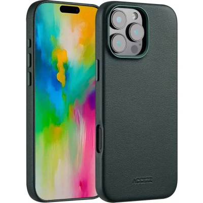 Afbeelding van Accezz Hoesje Geschikt voor iPhone 16 Pro Max MagSafe Leather Backcover donkergroen