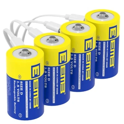 Afbeelding van EEMB D Batterij 1,5 V Oplaadbare 5550 mWh Lithium USB Type C Oplaadkabel LR20 Zaklamp Vervangingsbatterij 4 stuks