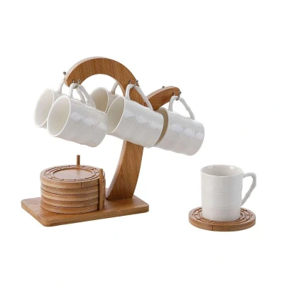 Afbeelding van Set van koffiekopjes Home ESPRIT Wit Natuurlijk Bamboe Porselein 90 ml