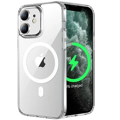 Afbeelding van Beschermhoes voor iPhone 11 6,1 inch, compatibel met MagSafe, krasbestendig, antislip beschermende structuur, klassieke stijl transparant