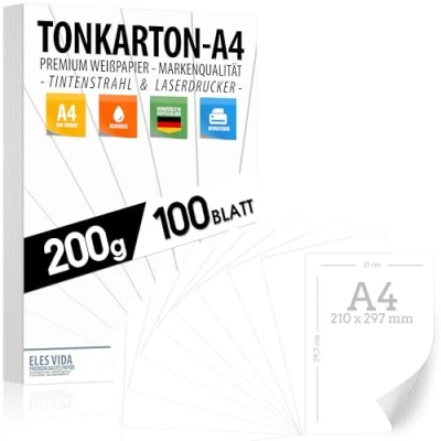 Afbeelding van Fotopapier A4 mat papier 200 g 100 vellen premium wit DIN formaat printerpapier onbedrukt voor ansichtkaarten, brieven, karton, presentaties vellen, knutselen, karton