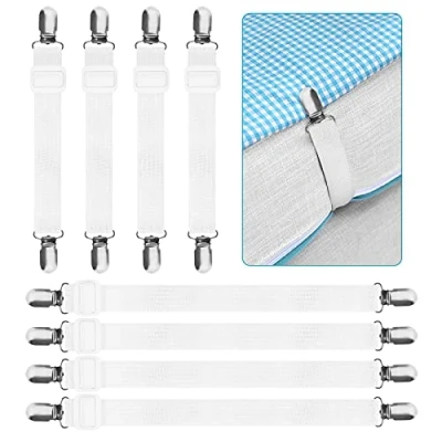 Afbeelding van KEELYY 8 stuks (15 cm tot 100 cm), hoeslakenspanners, verstelbaar, steunspanners, geschikt voor alle bedden en matrassen, bank (wit)