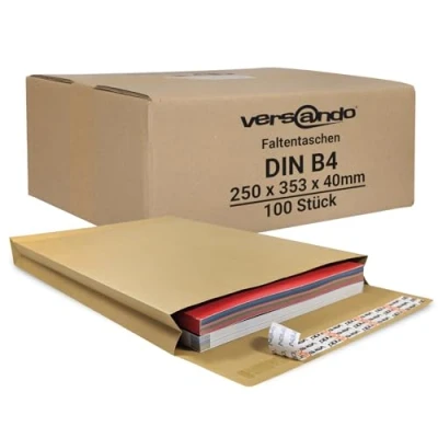 Afbeelding van versando 100 vouwzakken DIN B4 (250 x 353 mm) 4 cm Falte Bodenfalte Bruin