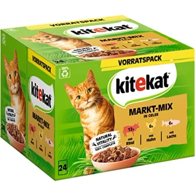 Afbeelding van Kitekat Maaltijdzakjes 24 x 85 g Markt Mix in Gelei