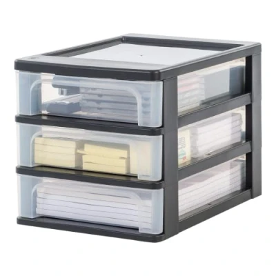 Image de Iris Ohyama, Tour de Rangement Plastique, 3 Petits Tiroirs, Noir, Ouverture Facile, Format A4, Meuble, Organisateur, pour Bureau, Fourniture Scolaire, Papeterie, Sans BPA, OCH 2030