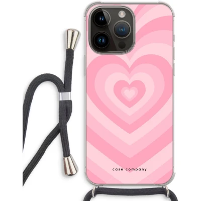 Afbeelding van Case Company® hoesje met Koord geschikt voor iPhone 14 Pro Max Hart Roos Telefoonhoesje Zwart Extra Bescherming aan alle Kanten en Over de Schermrand