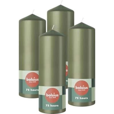 Afbeelding van Bolsius Gladde Stompkaarsen 20cm 4 stuks Olijfgroen