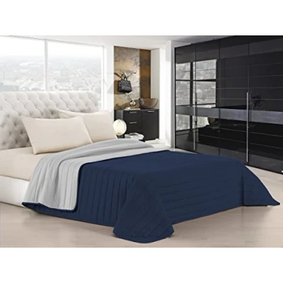 Afbeelding van Elegant zomerdekbed donkerblauw/lichtgrijs, 100% microvezel, 170x270cm