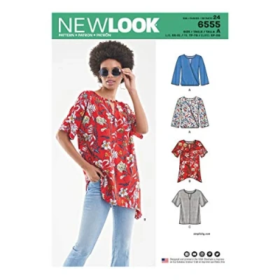 Afbeelding van New Look Naaipatroon voor dames, sleutelgat shirt, papier, wit