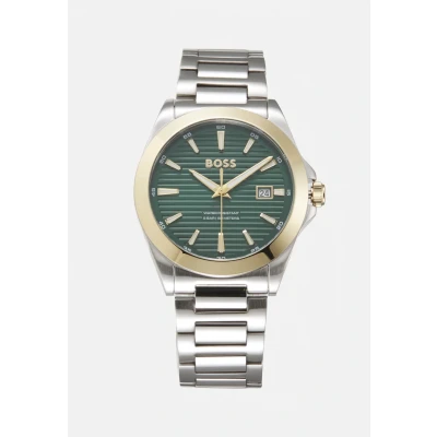 Afbeelding van BOSS Strike Horloge silvercoloured/green, Heren, Maat: One Size, Silver coloured/green