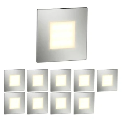 Afbeelding van ledscom.de 10 stuks LED trapverlichting / FEX inbouwwandlamp voor binnen en buiten, vierkant, roestvrij staal, 85 x mm, warm wit