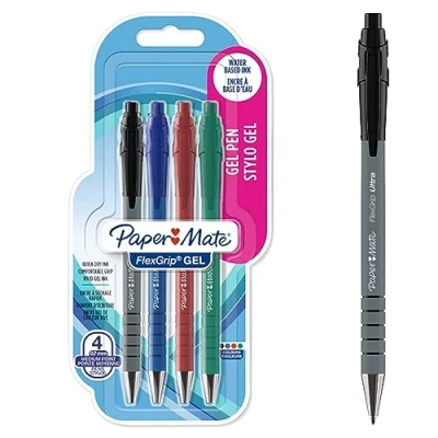 Image de Paper Mate FlexGrip stylos gel pointe moyenne (0,7 mm) encre noire bleue rouge et verte lot de 4