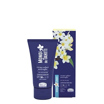 Afbeelding van Helan, Monoi de Tahiti Crème Solaire 50+ Visage Anti rides, Protection SPF Très Haute avec Vitamine E Water Resistant, Hydratante Peau Claire Protège contre les coups