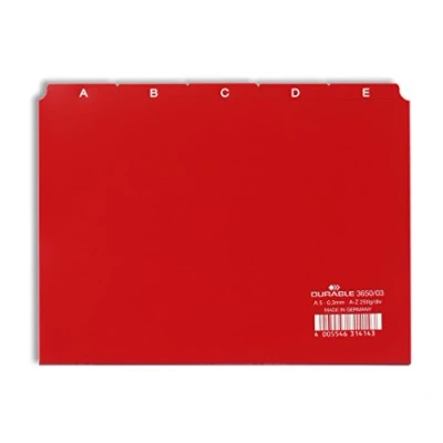 Afbeelding van Duurzaam 365003 set van 25 A5 landschap verdelers met 5/5 verdelingen AZ bedrukte tabbladen polypro kleur rood