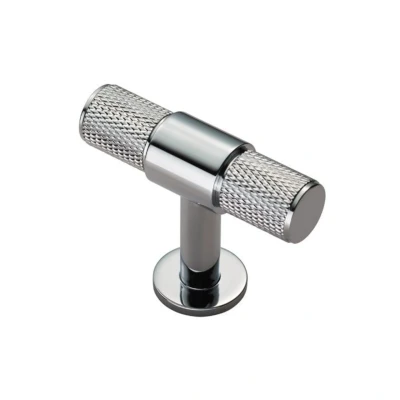 Afbeelding van Fingertip Designs T knop &quot;Knurled&quot; 50mm Gepolijst chroom