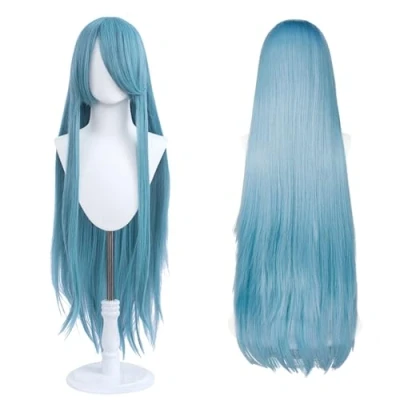 Afbeelding van cosplay pruik, 100 cm, universele pruik voor feest, dagelijks gebruik, festival en Halloween, ideaal tv, film personages (watergroen)
