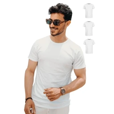 Afbeelding van SKIPPER Set van 3 stretch T shirts met ronde hals voor heren, 95% katoen, 5% elastaan, premium ondergoed wit, Wit