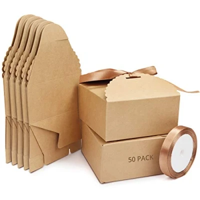 Afbeelding van Belle Vous Bruin Geribbeld Hobby Papier Vierkant Geschenkdozen met Lint (50 Pak) 12 x 6cm Kleine Dozen Voor DIY Huwelijk en Feest Geschenken, Giften &amp; Snoep