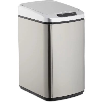 Afbeelding van Relaxdays prullenbakje met sensor prullenbak badkamer 12 liter vuilbak afvalemmer zilver