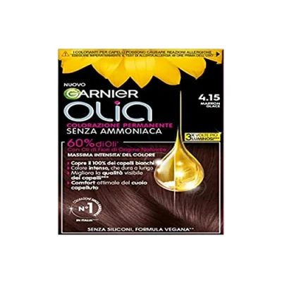 Afbeelding van Garnier Olia Haarverf, permanente haarkleur zonder ammoniak, delicate geur, dekt 100% van het witte haar, met bloemoliën natuurlijke oorsprong, veganistische formule, ijsbruin