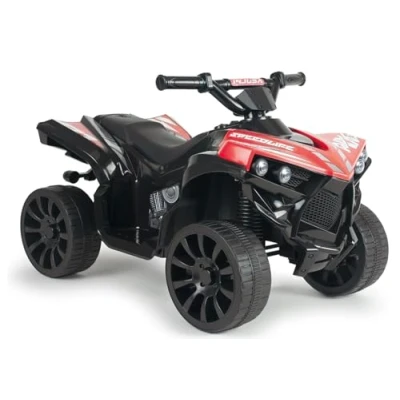 Afbeelding van elektrische quad voor kinderen, 6 V, rood, met achteruitversnelling, ledverlichting, geluiden, gaspedaal, rem INJUSA