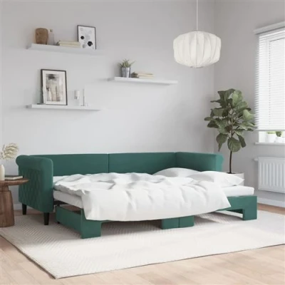 Afbeelding van vidaXL Slaapbank met onderschuifbed 80x200 cm fluweel donkergroen