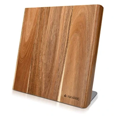 Afbeelding van Navaris magnetisch messenblok Magnetische messenhouder van acaciahout Houten organizer voor messen en keukengerei Bruin