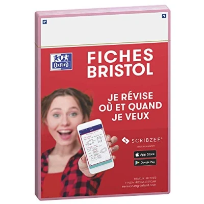 Afbeelding van OXFORD Révision 2.0 set van 50 A5 formaat Bristolkaarten (14,8 x 21 cm) effen witte achtergrond op voor en achterkant, roze kader
