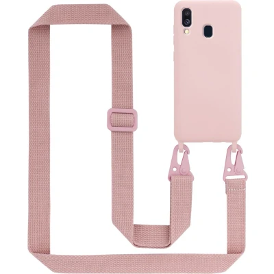 Afbeelding van Cadorabo Mobiele telefoon ketting geschikt voor Samsung Galaxy A40 in LIQUID ROZE Silicone beschermhoes met lengte verstelbare koord riem