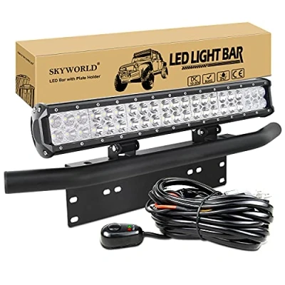 Afbeelding van SKYWORLD led lichtbalk, 51 cm 126 W combinatie werklamp met nummerplaat montagebeugel bedradingskit voor vrachtwagen utv 4x4