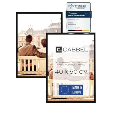 Afbeelding van CABBEL Set van 2 fotolijsten, 40 x 50 cm zwart stevige mdf houten lijst onbreekbaar plexiglas om op te hangen ideaal voor foto&#039;s/collage