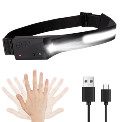 Afbeelding van LQWELL® Oplaadbare led hoofdlamp, COB &amp; Spotlight type C, USB oplaadbaar, 5 modi, waterdicht met bewegingsmelder, voor nachthardlopen, fietsen, kamperen, reparatie