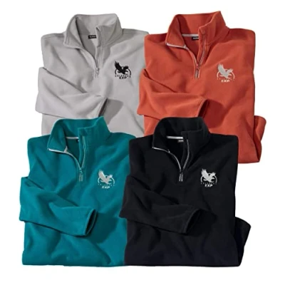 Afbeelding van ATLAS FOR MEN Set van 4 microfleece truien voor heren Licht en zacht Perfect de winter Verkrijgbaar in grote maten M tot 5XL, zwart, baksteenrood, parelgrijs, eendenblauw