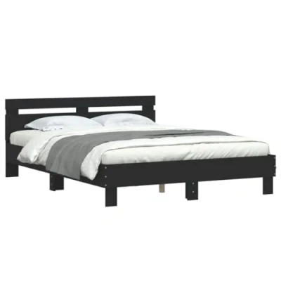 Afbeelding van vidaXL Bedframe met hoofdeinde en LED zwart 140x200 cm