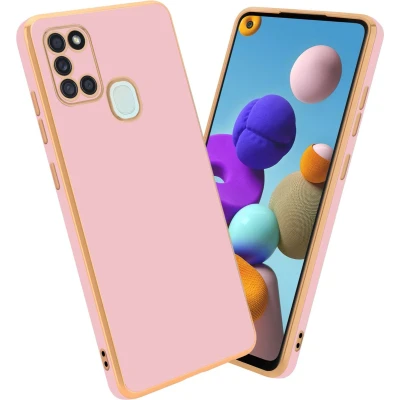 Afbeelding van Cadorabo Hoesje geschikt voor Samsung Galaxy A21s in Glossy Roze Goud Beschermhoes Case Cover van flexibel TPU silicone en met camerabescherming