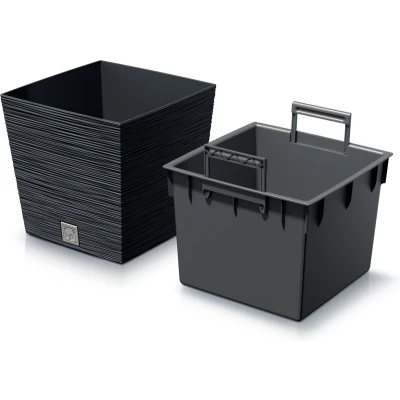 Afbeelding van Prosperplast Plantenpot/bloempot Furu Stripes voor buiten kunststof antraciet vierkant D29.5 x H29 cm