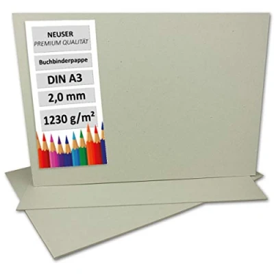 Afbeelding van 5x boekbinderskarton DIN A3 dikte 2,0 mm (0,20 cm) gewicht: 1230 g/m² afmetingen 29,7 x 42 cm kleur grijs bruin