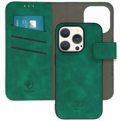 Afbeelding van iMoshion Hoesje Geschikt voor iPhone 15 Pro Met Pasjeshouder Uitneembare 2 in 1 Luxe Bookcase Donkergroen